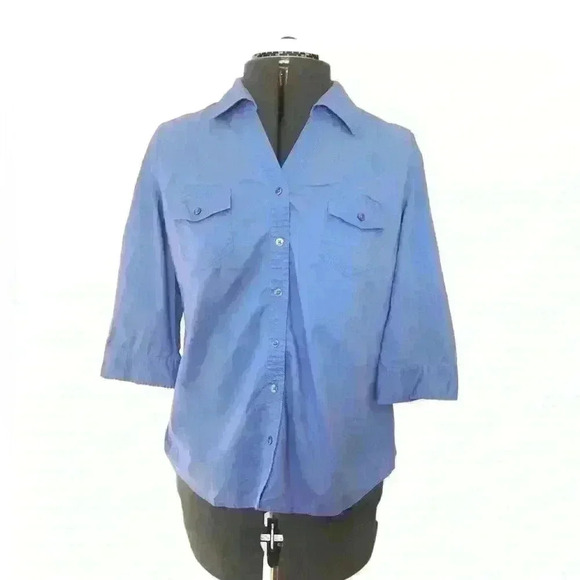 St Johns Bay Blue button down career women' s top Medium Petite - Picture 1 of 7